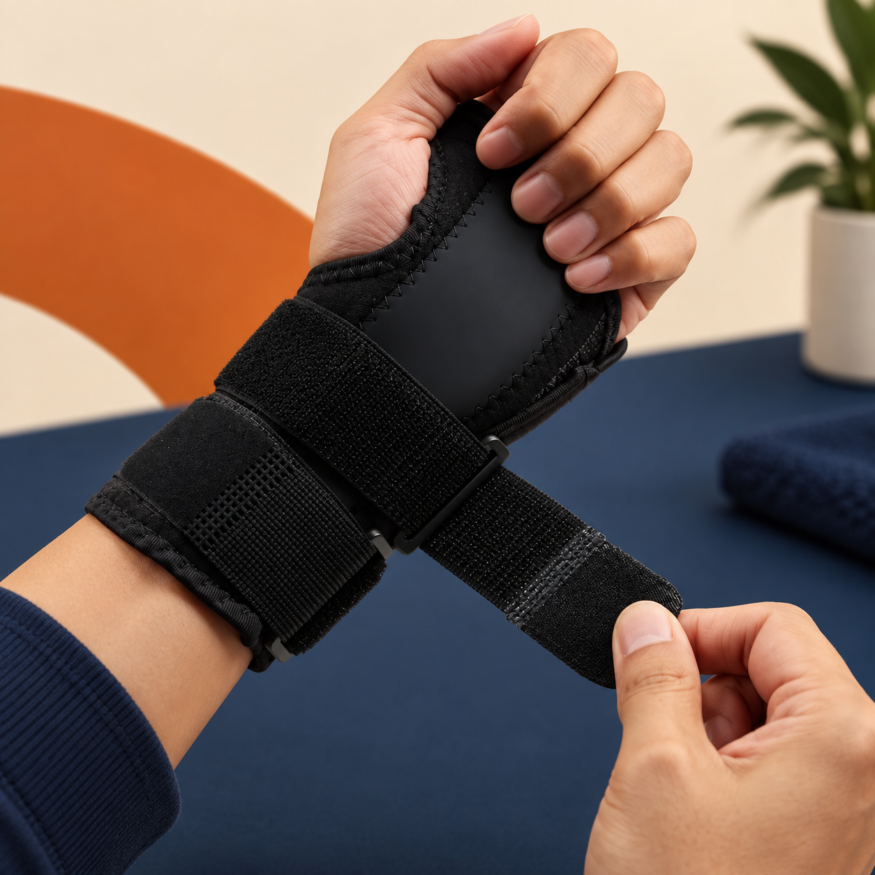 Close view of the wrist support straps